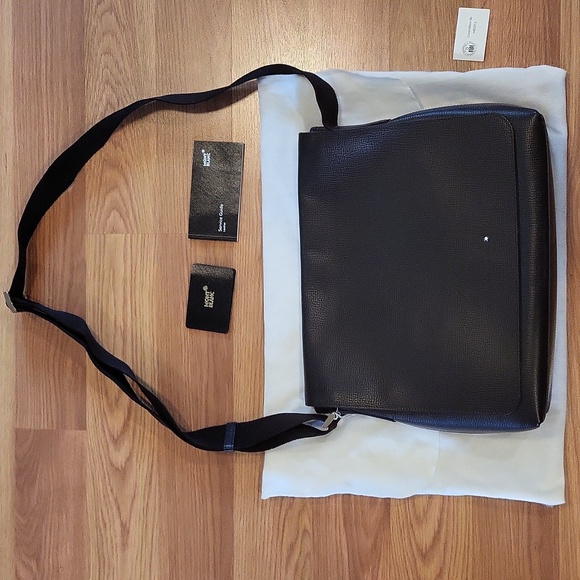 NWT Dark Brown Leather Montblanc Messenger Bag - Picture 1 of 9